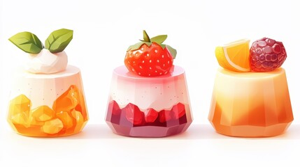 Italian Panna Cotta Game Asset Style Divider Icons - Minimalist, Playful, Low Poly Design on White Background