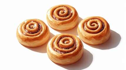 Fototapeta premium Whimsical Cinnamon Rolls Divider Icons Set - Playful Low Poly Game Assets in Sweden and US Style