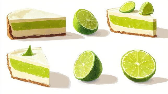 Key Lime Pie United States - Set of 4 Minimalist Game Asset Style Divider Icons in Low Poly Design with Playful Imagery