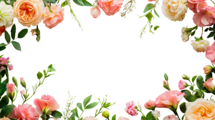 Enchanting flower floral frame, elegant decoration border isolated, blossoming spring blossom nature, graceful card background white, botanical garden artistry