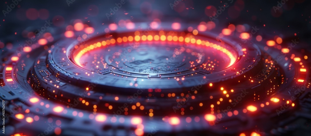 Wall mural abstract futuristic glowing circular structure with an illuminated ring.