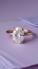 Elegant rose gold ring with a clear diamond centerpiece, emphasizing luxury and style