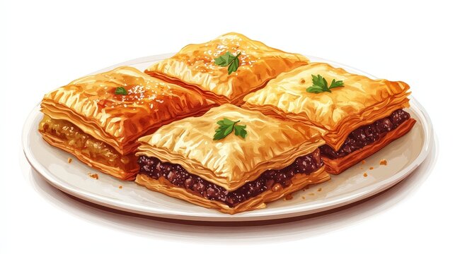 recommend clip art: Traditional Middle Eastern Baklava Clipart Set of 4 in Simple Colors on White Background