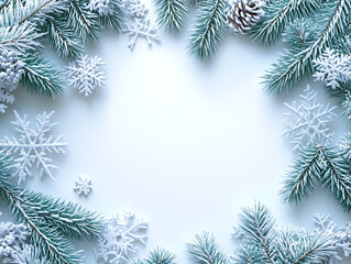 Glittering Snowflake and Frosty Pine 3D Rendering