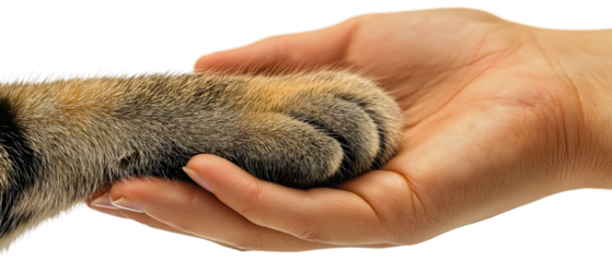 Tender human hand cat, gentle paw leg isolated, compassionate veterinary friendship support, heartwarming love background pet, harmonious connection unfolds