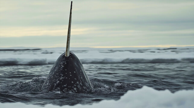 Majestic narwhal whale sea, mystical ocean arctic creature, magnificent tusk animal wildlife, ethereal horn marine underwater, arctic wonder embodied