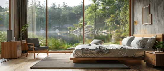 Aesthetic huge bedroom with modern minimalist vibe