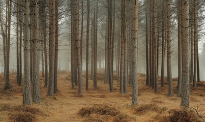 Naklejka premium A forest with trees that are brown and have no leaves