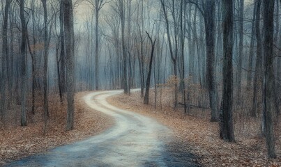Fototapeta premium A road in the woods with trees on both sides