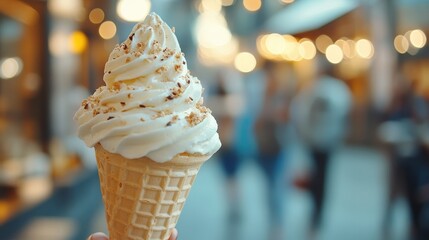 Cozy Gelato Vibes: Close-Up of Empty White Sign Paper with Soft Glowing Light - Stock Photo