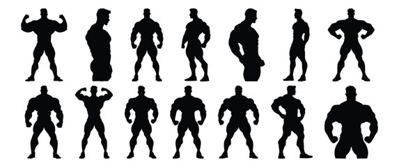 Fitness silhouettes set, gym pack of vector silhouette design, isolated background