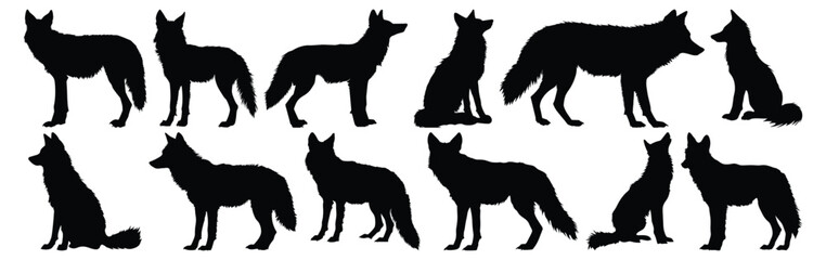 Wolf silhouettes set, animal pack of vector silhouette design, isolated background