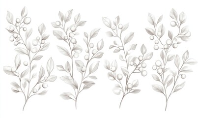 Four branches of a tree with leaves and fruit