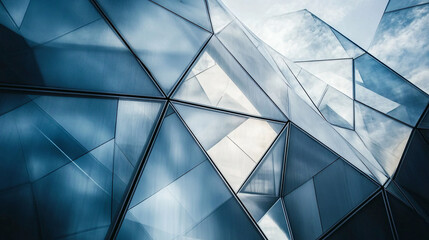 A futuristic facade made of metal and glass