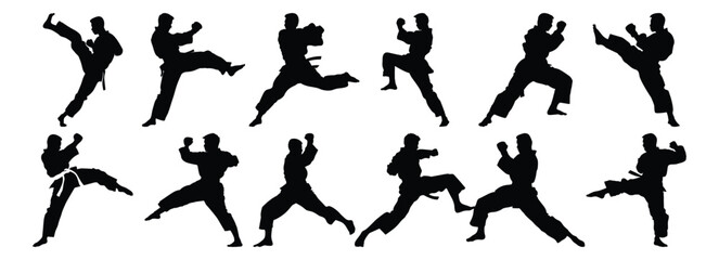 Fighter silhouettes set, warrior pack of vector silhouette design, isolated background