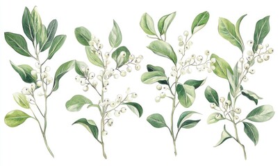 Fototapeta premium Four different types of leaves with white flowers