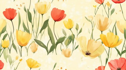 Obraz premium Beautiful illustrated background featuring spring flowers