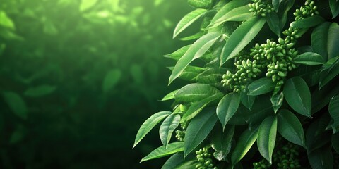 Obraz premium A sprawling Schisandra plant adorned with vibrant green foliage, Vibrant green foliage of a Schisandra plant