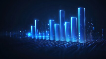 Glowing Blue Bar Graph, Digital Growth and Success