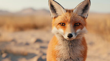 Fototapeta premium A close-up view of a curious fox in its natural habitat, showcasing its vibrant orange fur and keen eyes against a blurred background.