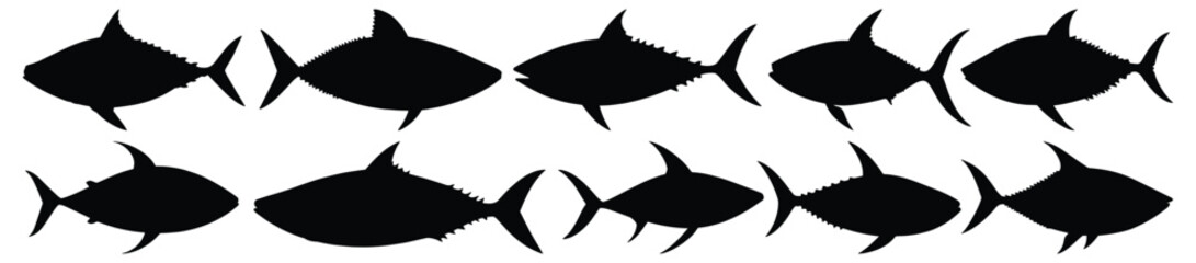 Fish silhouettes set, fishing pack of vector silhouette design, isolated background.
