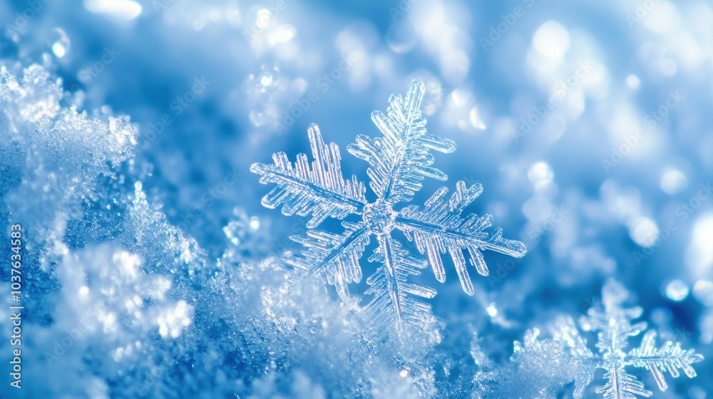 Aufkleber a collection of intricate, shimmering snowflakes glistens frostily on a glimmering layer of ice, evo