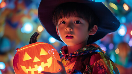 ジャック・オー・ランタンを持つ日本人少年