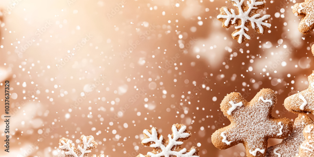 Wall mural picture of a snowflake with a cookie on top of it. the cookie is decorated with icing and has a snow