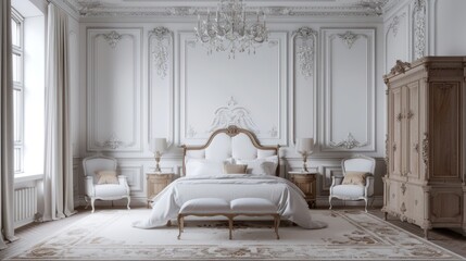 Huge bedroom white themed furniture with king sized bed