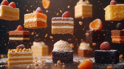 Ambrosial Dobos Torte Hovering in Mid-Air with Sparkling Reflections on Gradient Background in Hungary | 16K Hyperdetailed Minimal Dessert Photography