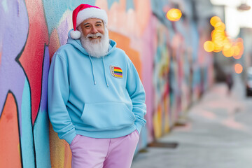 Modern Santa in urban style. Perfect for celebrating diversity, modern holiday themes and the blend of classic and trendy styles.
