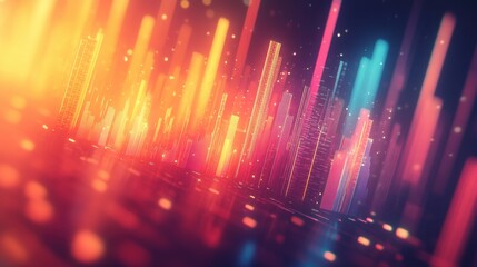 Fototapeta premium Futuristic cityscape with neon lights and skyscrapers. Digital art illustration for cyber and technology concept