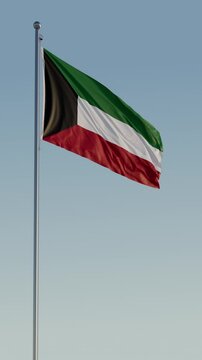Kuwait Kuwait City Flag Vertical Cinematic Realistic Waving Zoom Loop