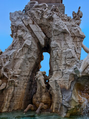 The emerging horse in the center of the fountain, Rome, Italy