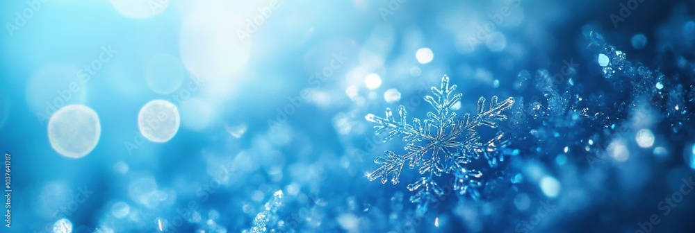 Poster delicate snowflakes glisten in shades of blue, creating an enchanting winter atmosphere filled with 