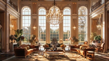 A luxurious living room with elegant furniture huge space