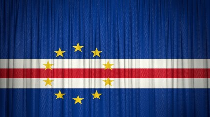 Cape Verde, Republic of Cabo Verde Flag and Theater Curtain Image.