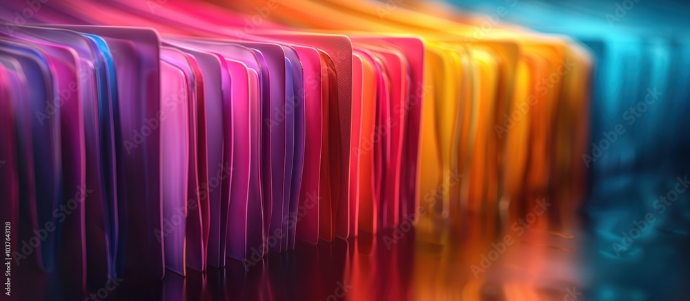 Poster abstract colorful geometric shapes with smooth surface, gradient colors and reflections.