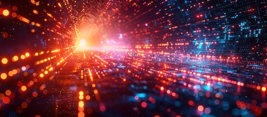 Obraz premium Abstract digital background with bright red, orange and blue lights.