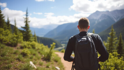 Naklejka premium Scenic Hiking Trail with Beautiful Mountain View