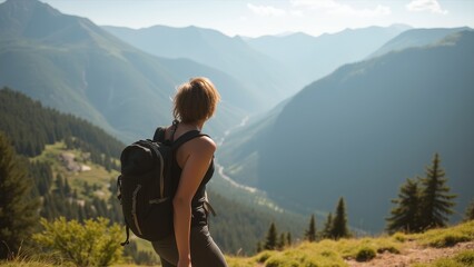 Obraz premium Peaceful Hiking in Mountain Landscape Backview