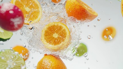 Citrus Fruits Splashing in Water