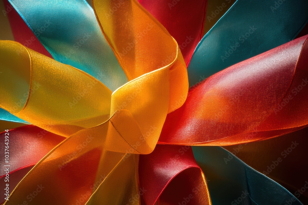 Leinwandbilder an array of abstract shapes mimics gift boxes, ribbons, and bows, creating a lively and colorful dis