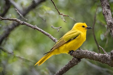 Yellow Bird Sitting on a Tree Branch