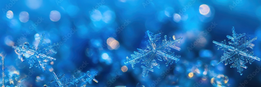 Canvas Prints Softly glowing snowflakes sparkle in varying shades of blue, creating a mesmerizing and tranquil winter ambiance. Generative AI