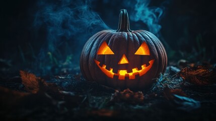Fototapeta premium Spooky Jack-o'-lantern in the Darkness