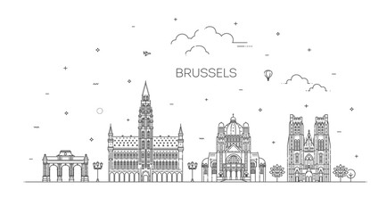 Fototapeta premium Brussels City Line View. Vector illustration