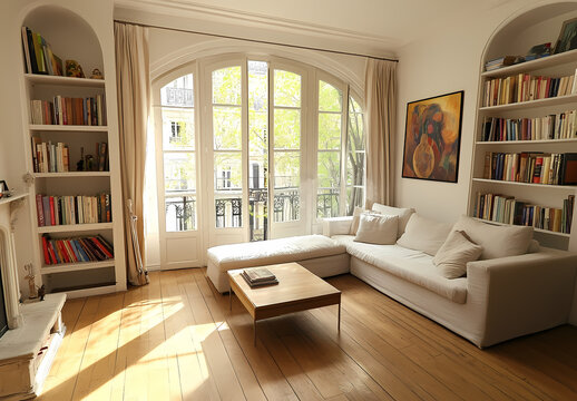 Sunlit Parisian Apartment Living Room 