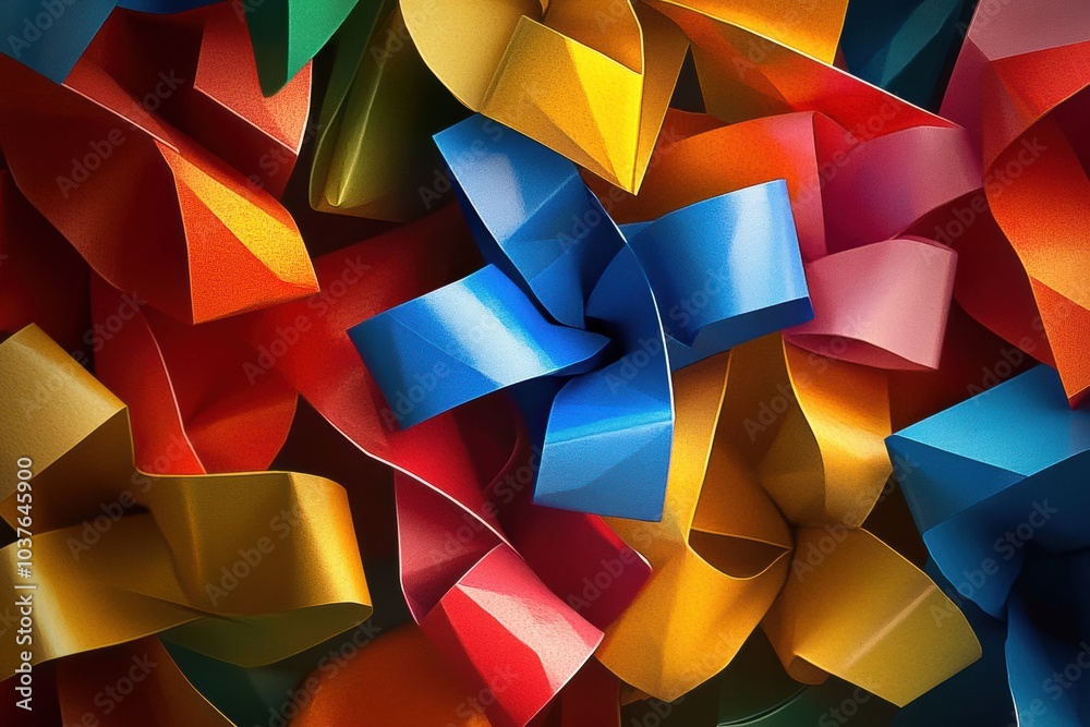 Poster Colorful abstract shapes mimic the look of gift boxes and ribbons, creating a lively and decorative composition filled with texture. Generative AI