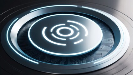 Obraz premium Circular futuristic interface with white glowing symbols, representing digital innovation, technology, and scientific discovery